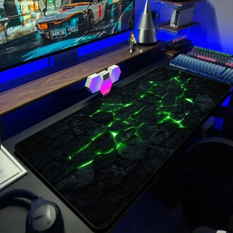 VIKAMA Grünes Neon-Crack-Gaming-Mauspad, große Anti-Rutsch-Schreibtischunterlage für PC, Laptop, Tastatur, Gamer, Heim- und Bürodekoration