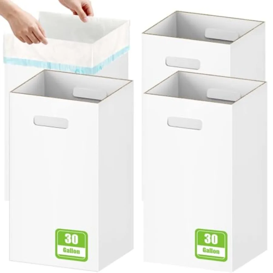 

4 Pack 30 Gallon Extra Strong Corrugated Cardboard Disposable Trash Cans for Parties and Events Heavy Duty Reusable Portable Ga