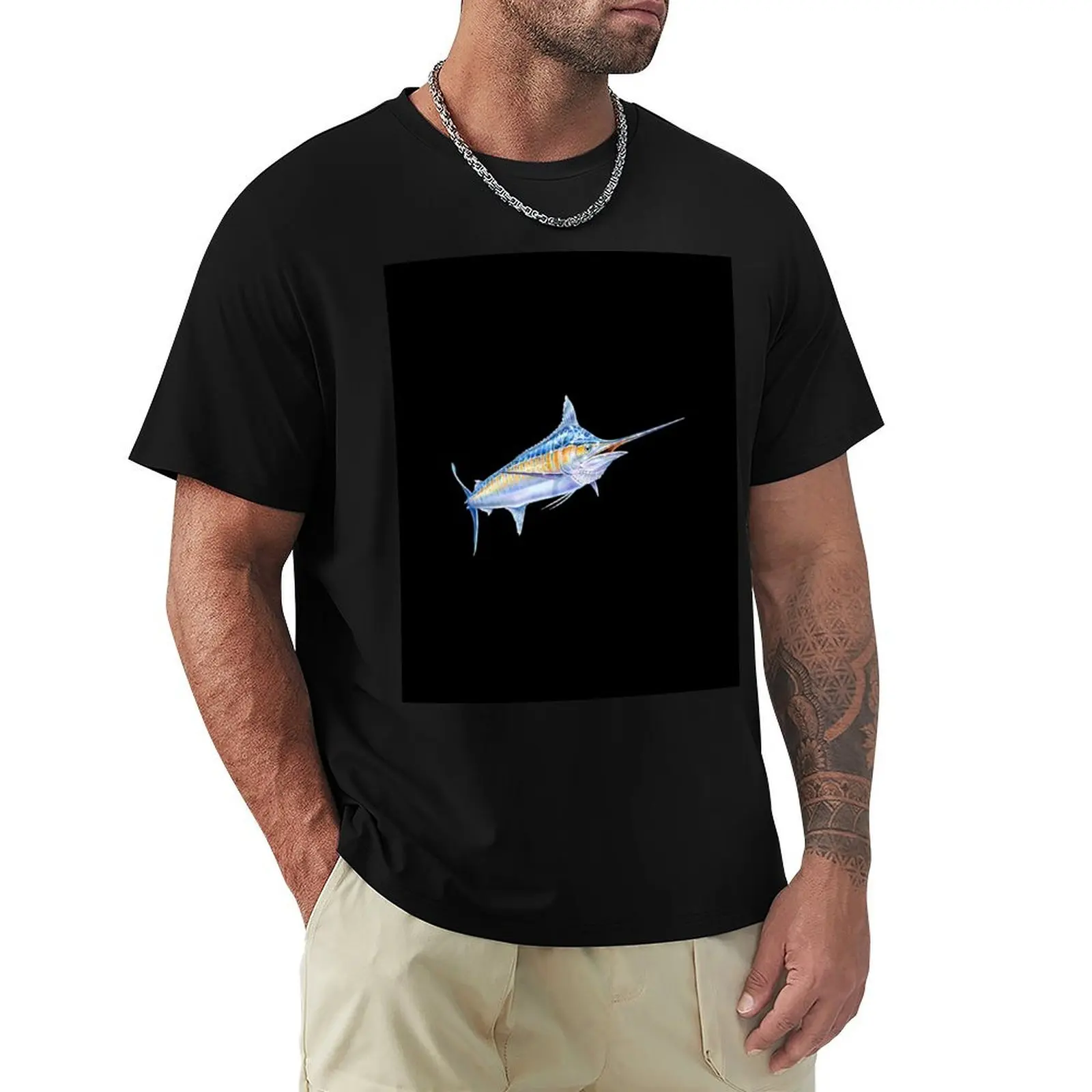 Blue Marlin T-Shirt Casual Simple Design Short Sleeve Shirt