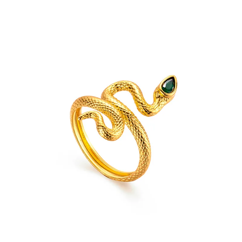 Snake Shape 18k Pure Gold Coating Ring for Women Fashion Real Dubai Sand Gold Trendy Anillos Fine Jewelry Not Fade