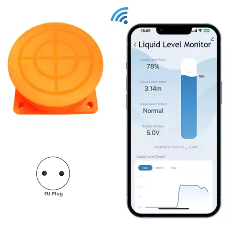 ABMF-ME201W Solar Smart Water Level Monitor Ultrasonic Water Level Sensor With Smartphone APP EU Plug