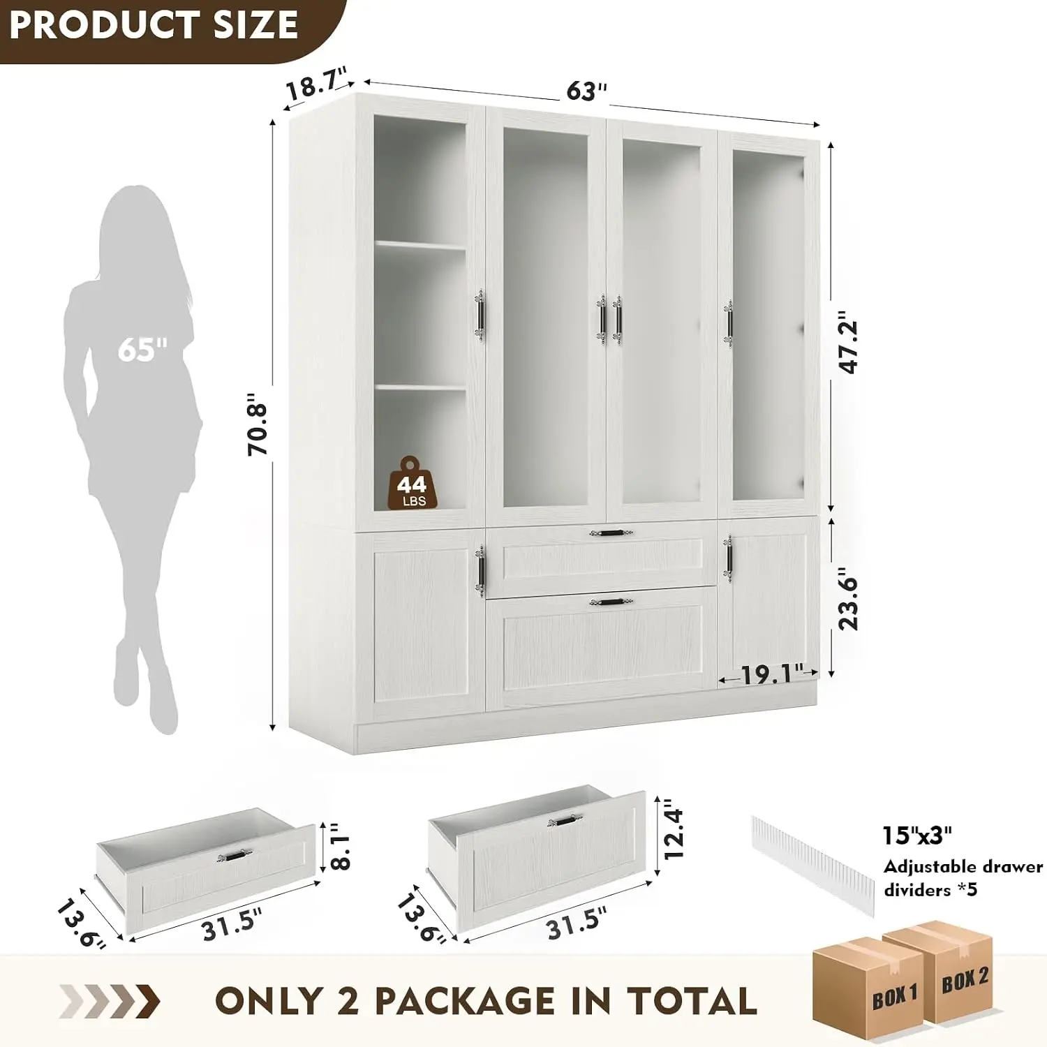 6 Door Armoire Wardrobe Closet with Frosted Glass Door, 70.9''H Clothing Storage Cabinet with Hanging Rod & 2, Customized