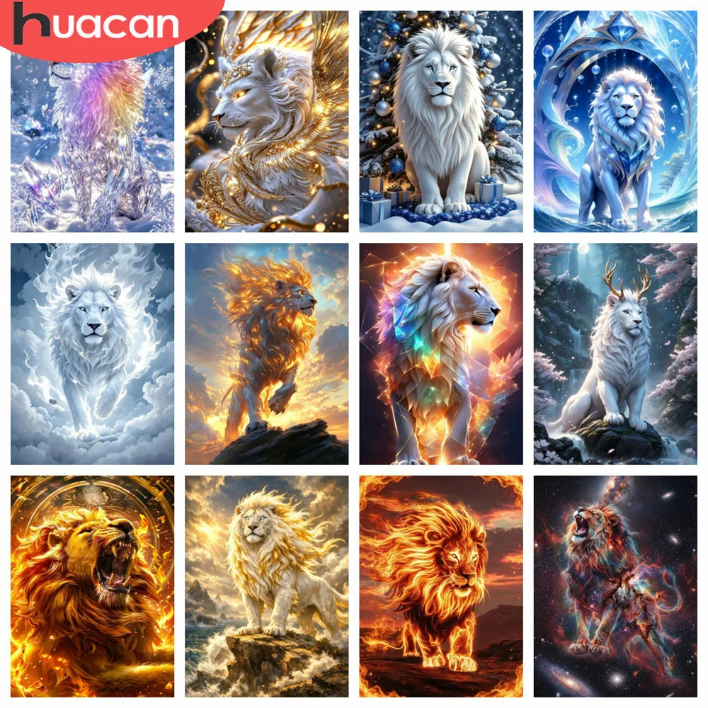 HUACAN Diamond Painting 5d Lion Winter Animal Picture Of Rhinestones Diamond Mosaic Full Kits Fantasy Home Decor Handicrafts