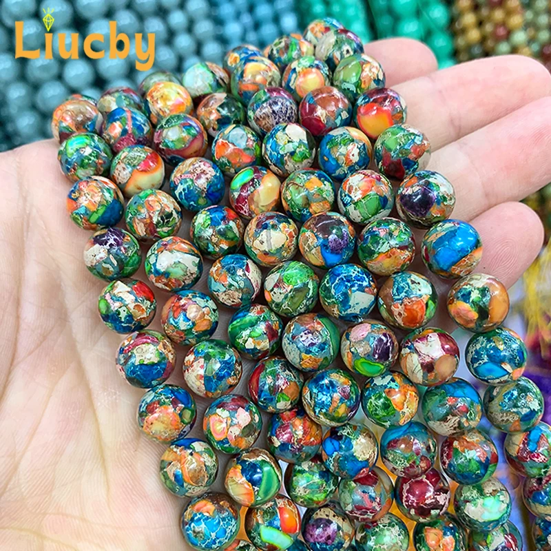 DIY popular Earrings decoration anklet Natural Stone Colored Emperor Pine Smooth Beads For Jewelry Making 15\