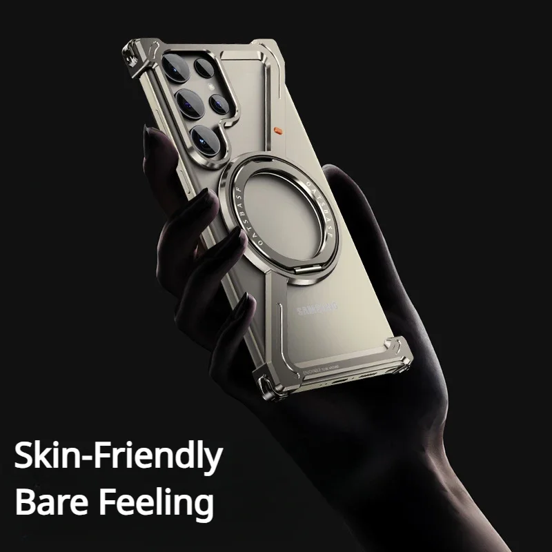 Oatsbasf Metal Phone Case for Samsung Galaxy S24/S24+/S24 Ultra Super Thin Frame-Free Bumper Air Cusion Anti-Slip Phone Cover