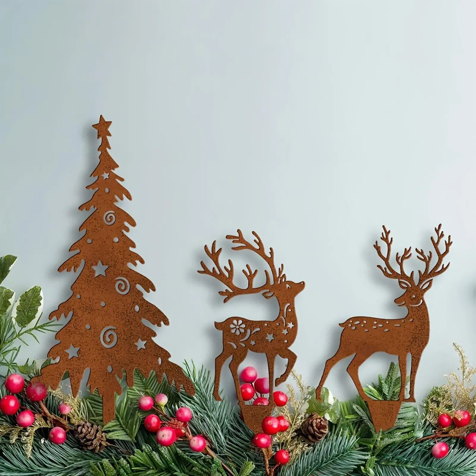 

3 шт., металлическая рождественская елка и лось, украшение для двора - прочный уличный праздничный декор для сада, декор патио