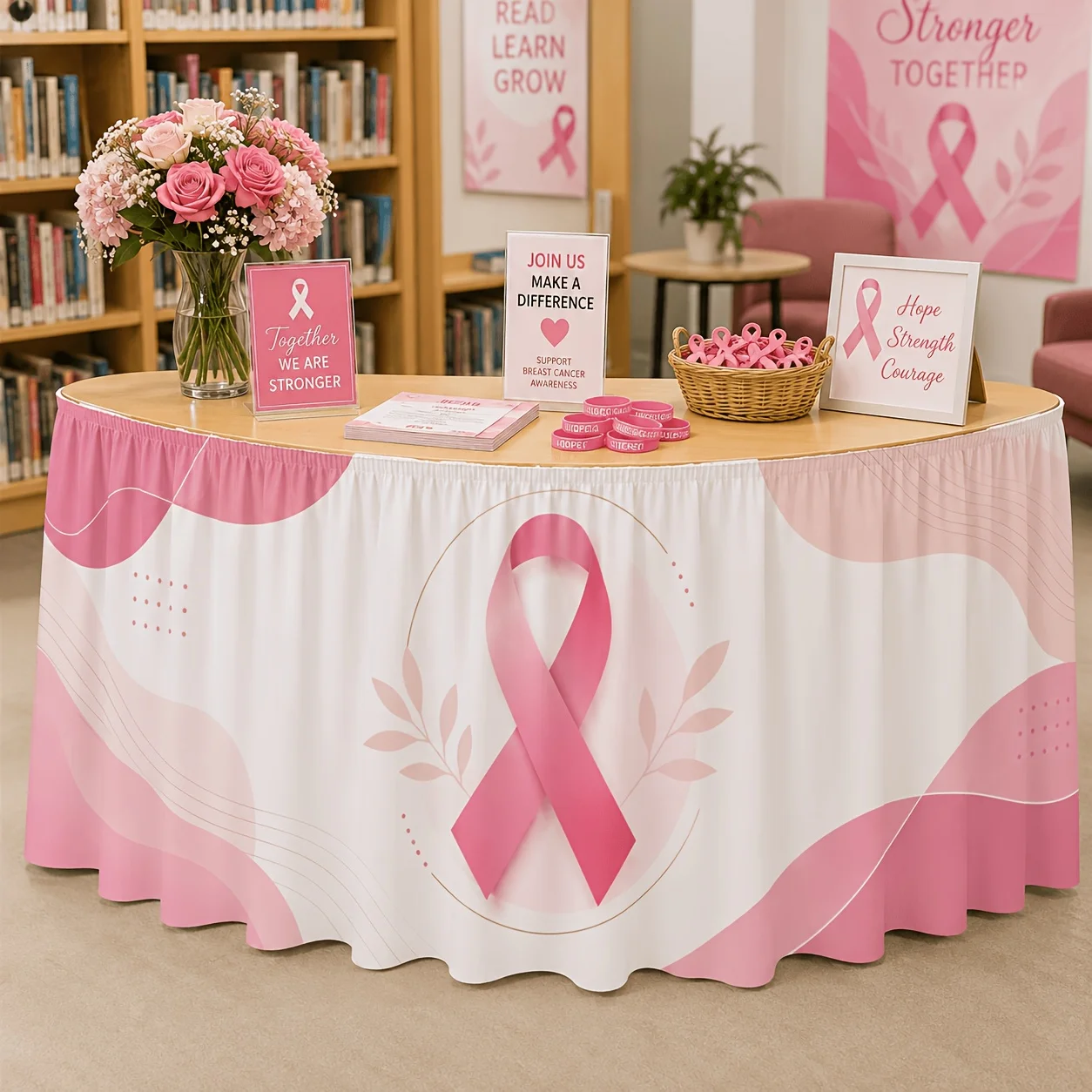 1 table flag table skirt, breast cancer awareness theme table skirt, simple style pink ribbon