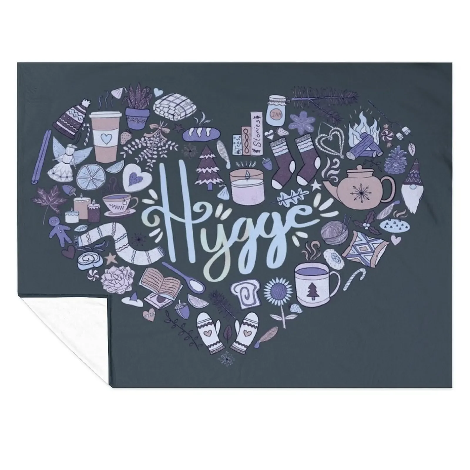 

Hygge Doodle Heart - Winter Night & Charcoal Throw Blanket Multi-Purpose Luxury For Decorative Sofa Blankets