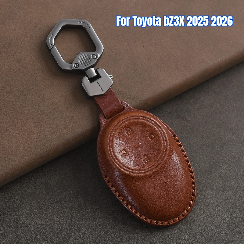 

Genuine Leather Car Key Fob Cover Case for Toyota BZ3X 2025 2026 Full Coverage Electric Vehicle Key Shell Protector Accessories