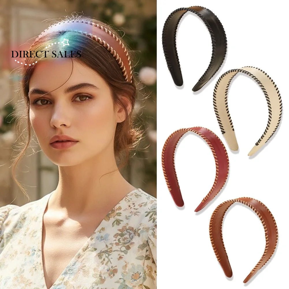 

Повязка для волос из однотонной кожи, нескользящая, женская, в корейском стиле, широкая, цвет кофе