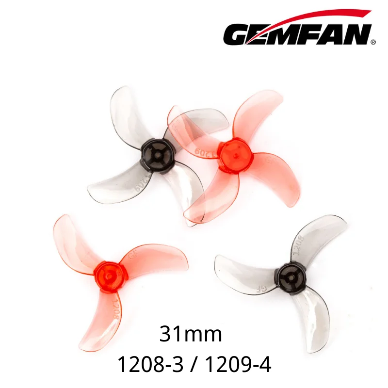 Gemfan 31mm Propeller 3 Blade 1208 4 Blade 1209 Hole 0.8mm 1.0mm 1.5mm for 25000kv motors Props FPV Freestyle Tinywhoop 8Pair