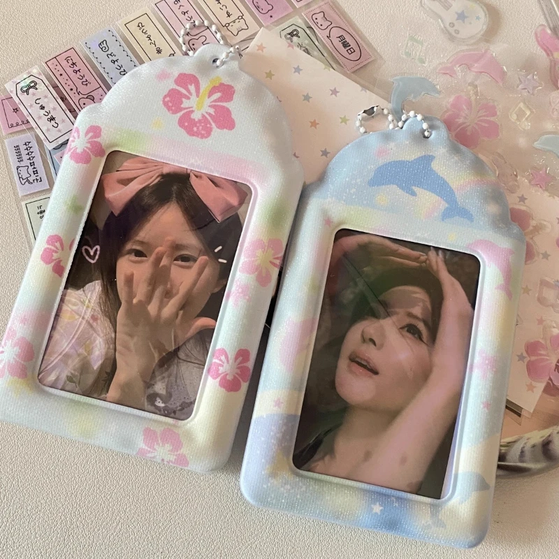 Portatarjetas Original Dolphin Hibiscus Glitter, marco de fotos de PVC para fundas de tarjetas de Anime Kpop de 3 pulgadas, funda protectora para tarjetas de identificación