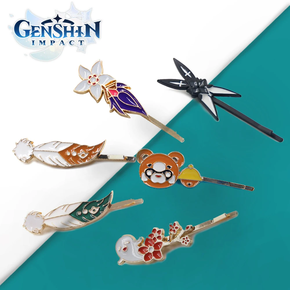 Hot Game Genshin Impact fermagli per capelli Pins Diluc Albedo Ganyu Xiao personaggi spilla Cosplay copricapo in metallo accessori per capelli regali