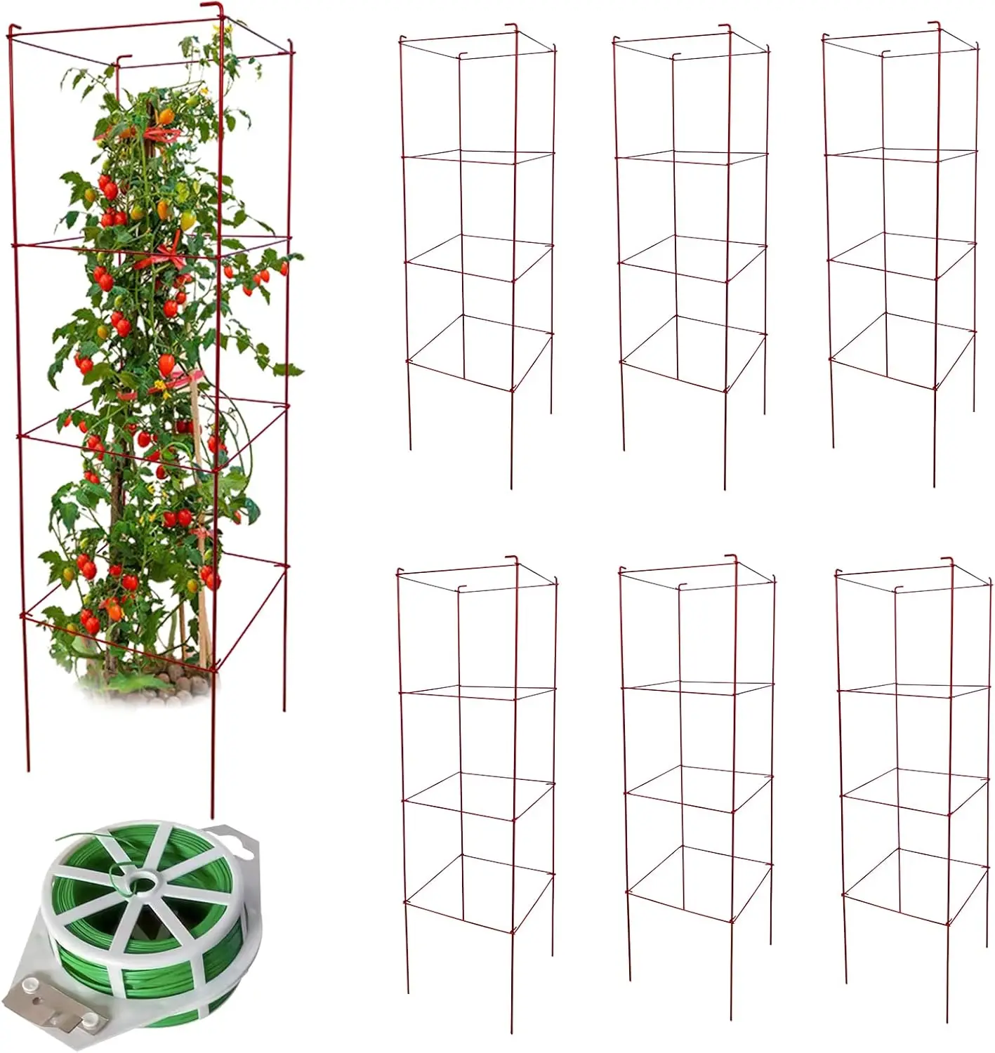

Tomato Cages 6 Packs 46 H (H) Plant Stand With 164 Feet Twist Ties, Heavy Duty Garden Plants Support For Tomatoes, Cucumber,