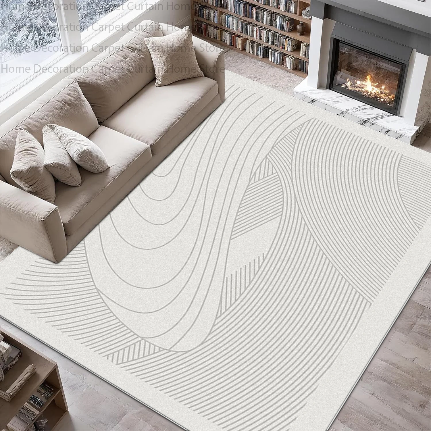 Cream Modern Abstract Wave Line Carpet Soft Large Area for Living Room Bedroom Decor Rugs Anti-slip Washable Lounge Floor Mats