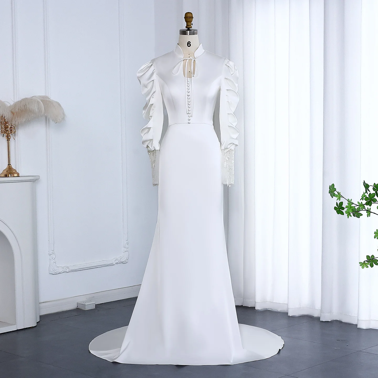 

Sharon Said Dubai Elegant White Long Sleeve Mermaid Evening Dress with Embroidery for Women Wedding Party Gown SF560 Customized