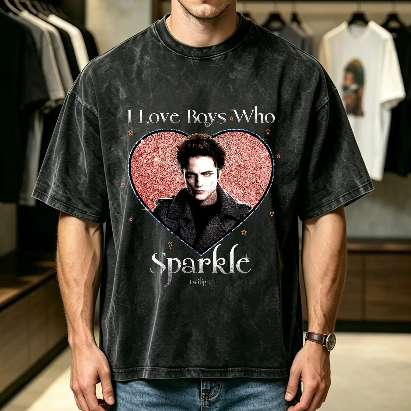 washed T Shirt twilight love the sparkle vintage Washed Versatile Stylish homme Casual Stretched fashion graphic Unisex