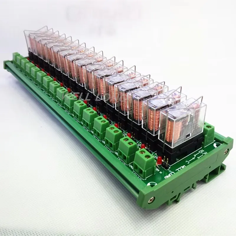 DIN Rail Mount 16 SPDT 16A Power Relay Interface Module,G2R-1-E DC24V Relay.