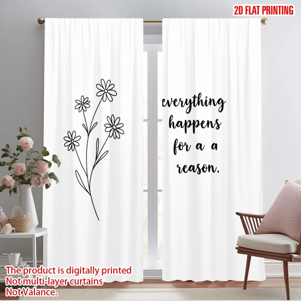 

2pcs 2D flat printing Curtains Floral Motivational Quote 100% Polyester Without Electricity Holiday Decorations Perfect for
