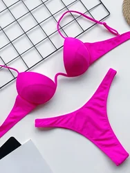 Sexy v-bar underwired sutiã copo tanga biquíni 2025 feminino maiô de duas peças conjunto de biquíni de corte alto natação