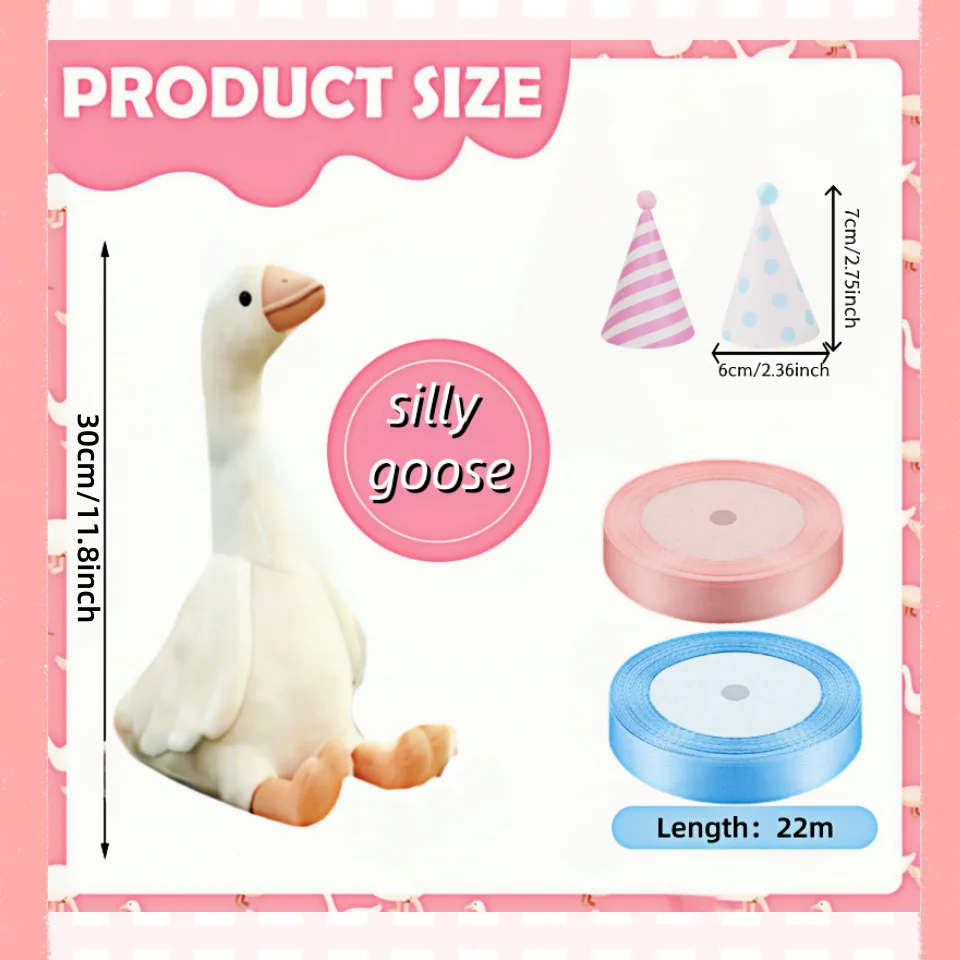 6/16er-Set Adopt A Goose Party-Geschenk, 11,8 Zoll großes Gänse-Kuscheltier, eine lustige Gans mit Mini-Hut und Schleife für Babyparty und Geburtstag – Detail 11