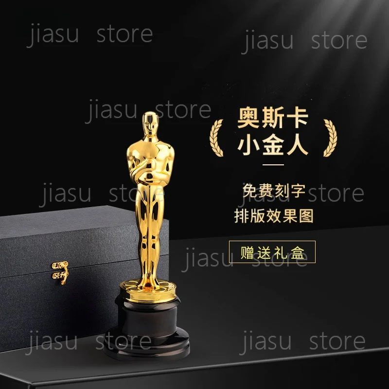 Engraved Custom Metal Oscar Trophy Zinc Alloy Gold Plating Crystal Award Plaque Souvenir Emmy Style Trophy Custom Logo