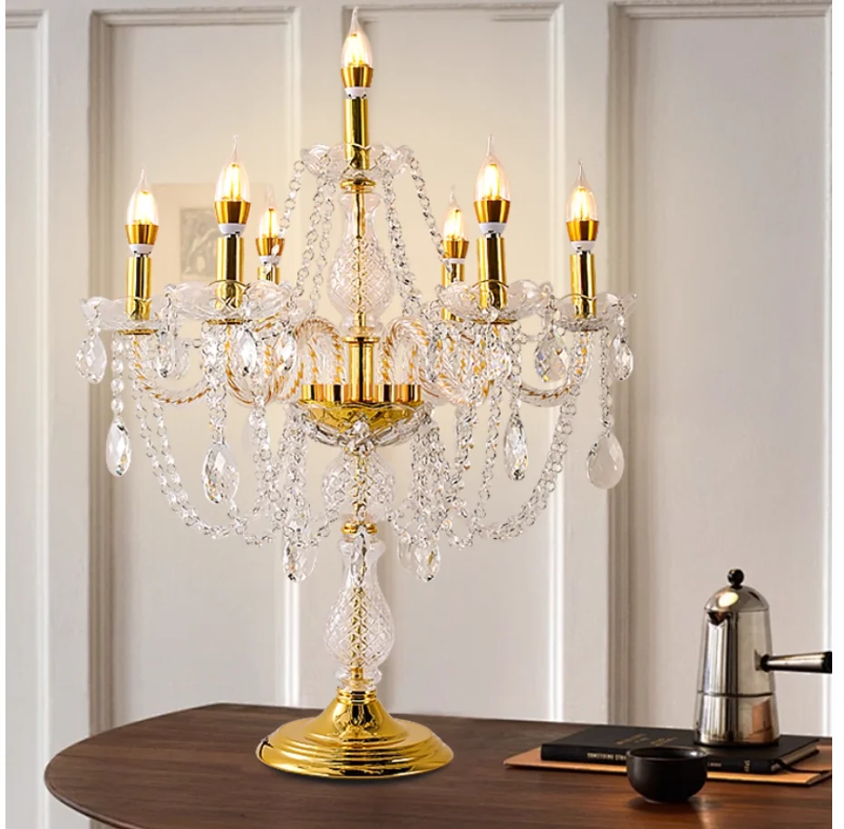 European D60cm H60cm K9 Crystal Modern Crystal Table Lamp Golden Chrome Color De Cristal Table Lamp Floor Lamp Bedside Lighting