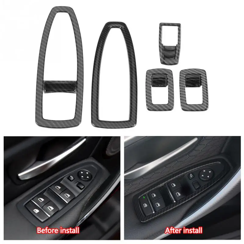 

5pcs Carbon Fiber Style Car Window Lift Panel Button Frame Cover Trim Set for BMW 3 Series F30 2013-2018