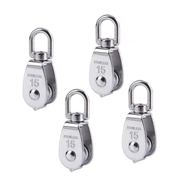 1/2/4 Stuks M15 Lifting Enkele Katrol Roller 304 Roestvrij Staal Zware Enkele Katrol Roterende Hijskabel Katrol Set