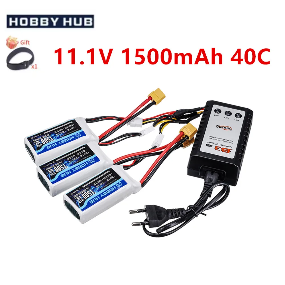 11.1V 1500mAh 40C High Power Lipo Battery For RC Helicopter Toys Car Boats Drone Parts, 3s 11.1v Rechargeable Battery 1/5PCS