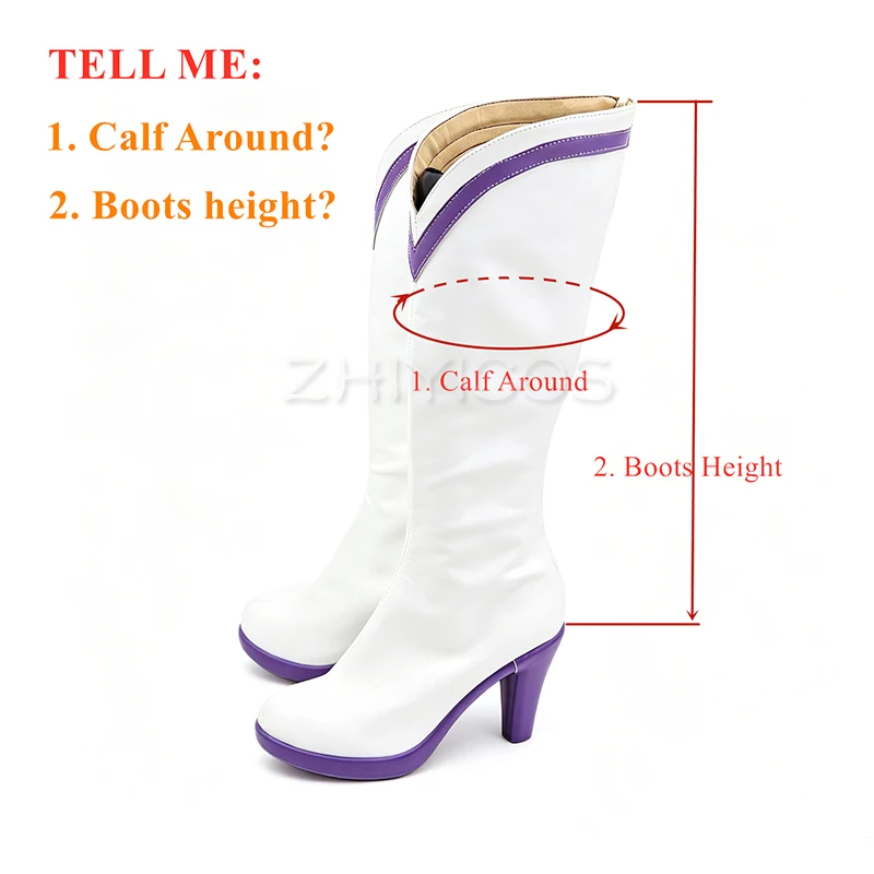 ZHIYICOS Re Zero Emilia Cosplay Boots Cape Combat Version White Purple Mid-Calf PU Leather Costume Shoes for Halloween Party