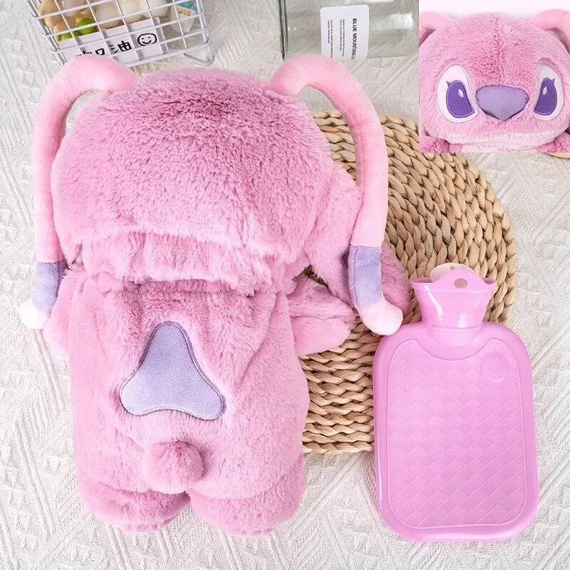 스티치 천사 Lotso 플러시 손 따뜻한 병 뜨거운 물병 Kawaii 부드러운 겨울 휴대용 따뜻한 손 가방 애니메이션 장난감 크리스마스 선물