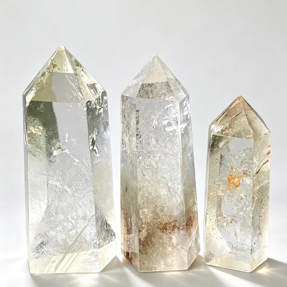 Natural Garden Quartz Crystal Point Hexagonal Wand Reiki Healing Stone Home Decor Ornament