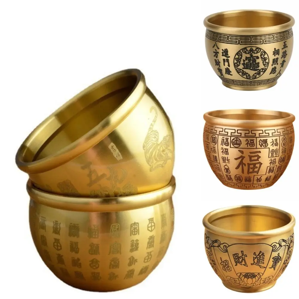 Lucky Wealth Attracting Pure Brass Cornucopia Polished 95mm Feng Shui Bowl Auspicious Desktop Ornament Baifu Jar Cup Office Desk