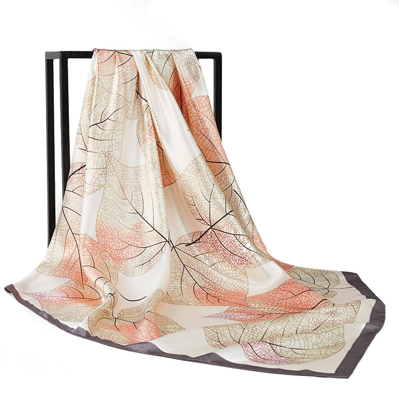 1 pçs 90cm padrão de folha de bordo impresso grande lenço quadrado para mulheres fresco e versátil sacos de chapéu roupas cachecóis