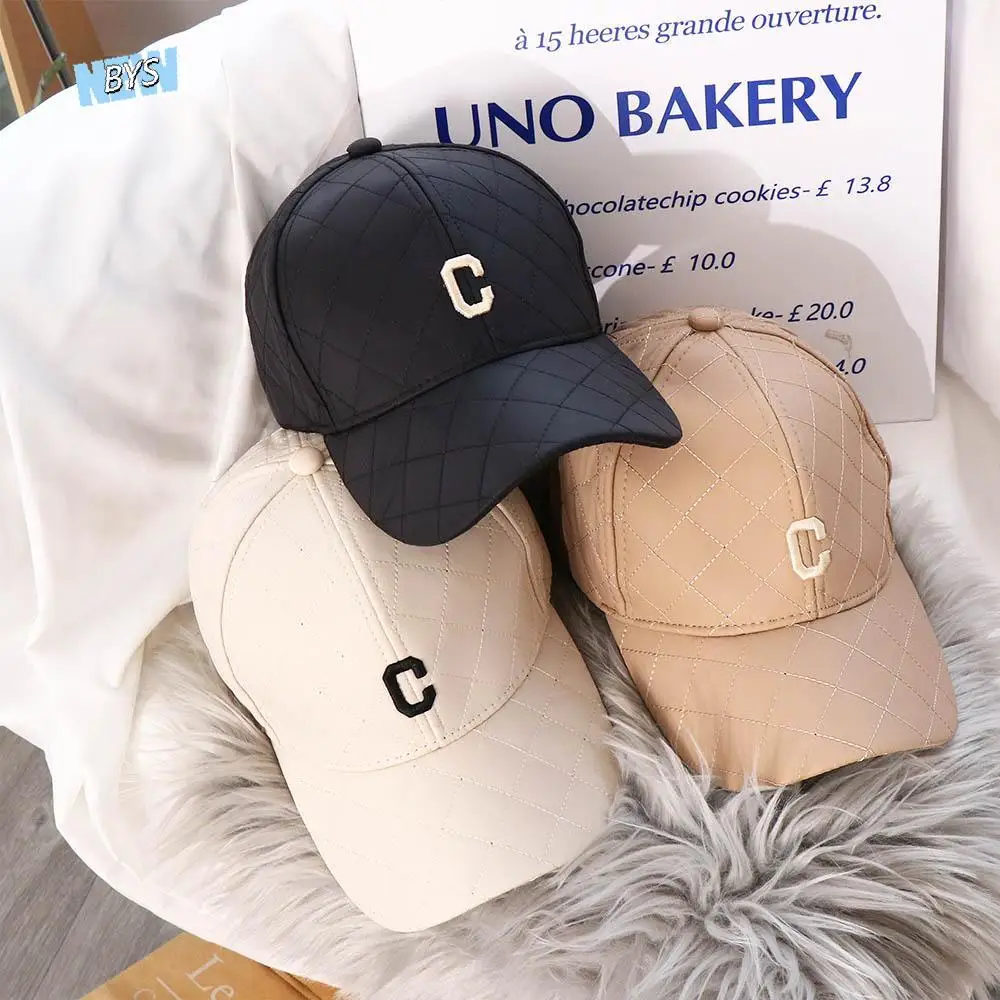 

Women Casual Rhombic Men Embroidery Caps Golf Hat Down Cotton Girl Baseball Hat C Letter Winter Baseball Cap Korean Style Caps