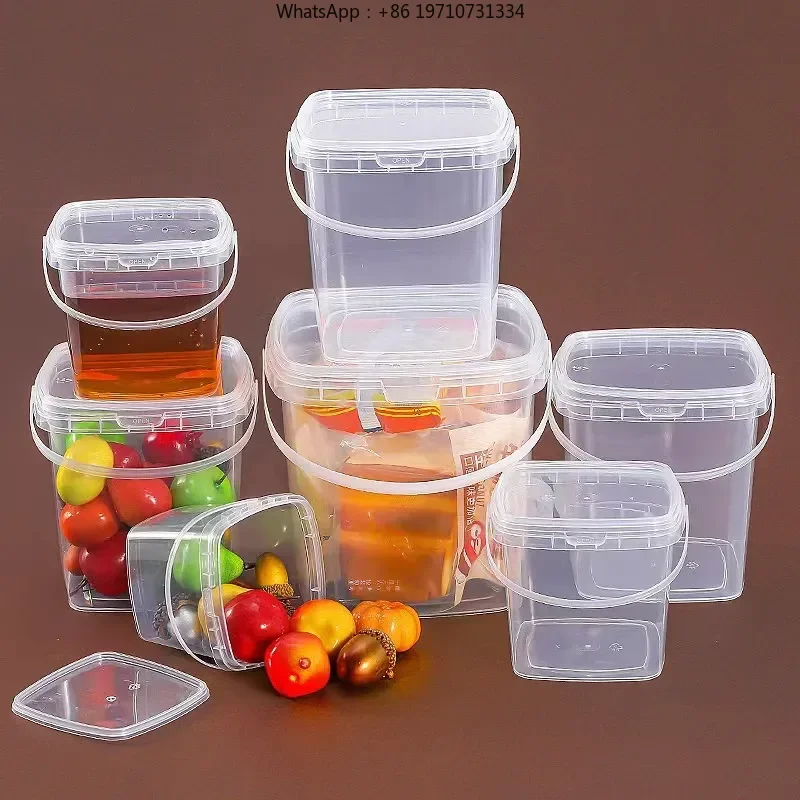 500 Pieces 300ML/500ML Thickened Food Grade PP Honey Jar Handheld Lid Square Bucket for Snack Dried Fruit Storage