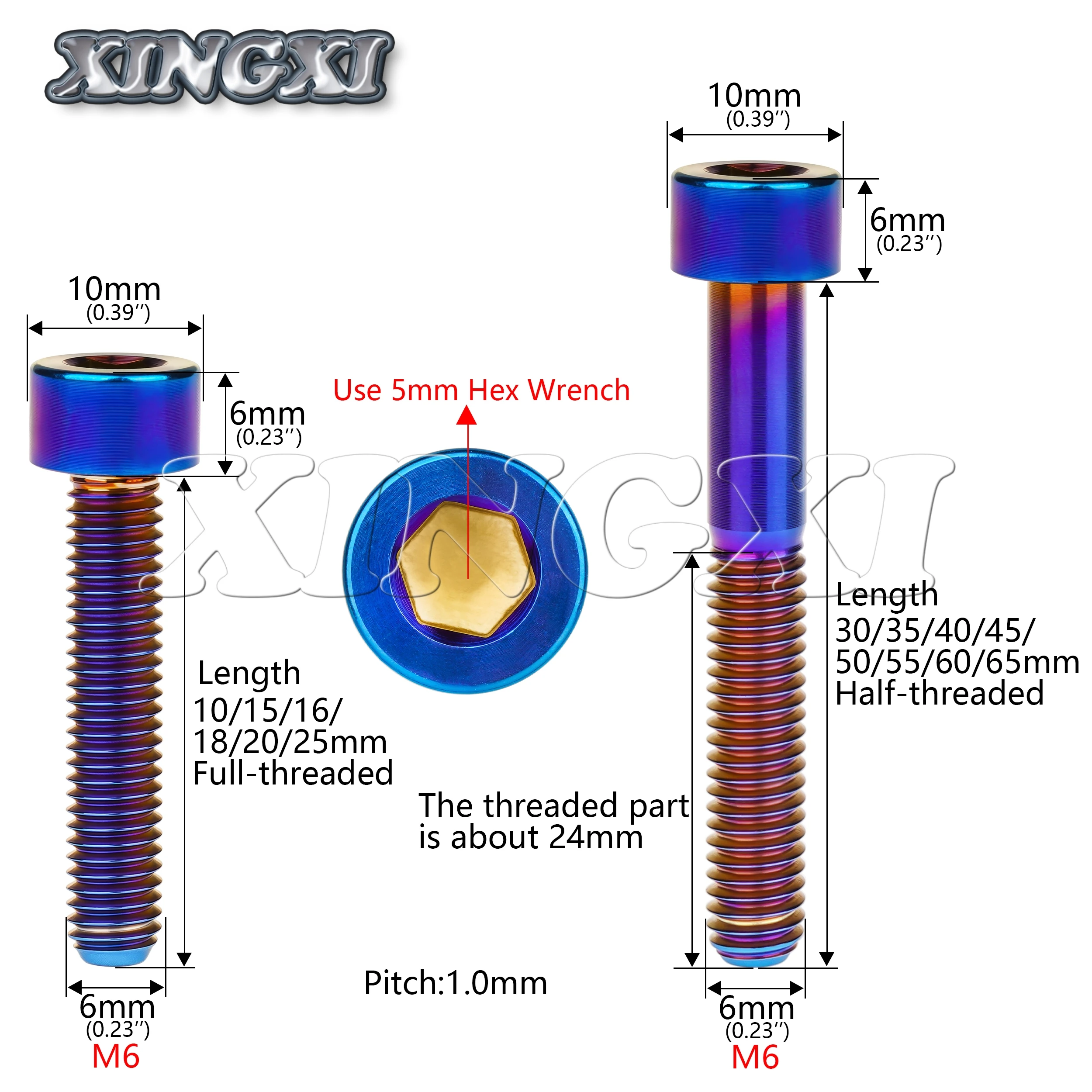 Xingxi Titanium Ti Bolt M6X10 15 18 20 25 30 35 40 45 50 55 60 65mm Stigma Screw For MTB/Road Bicycle Seatpost Headset Brake