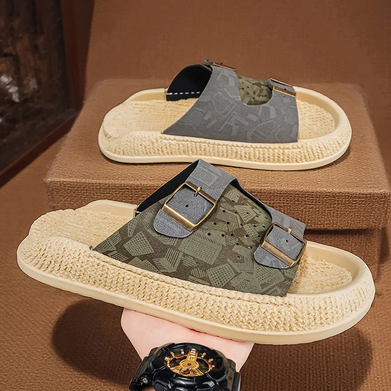 

Men's fashion casual slippers summer breathable lightweight soft-sole anti-slip outdoor walking slippers youth Joker beach shoes