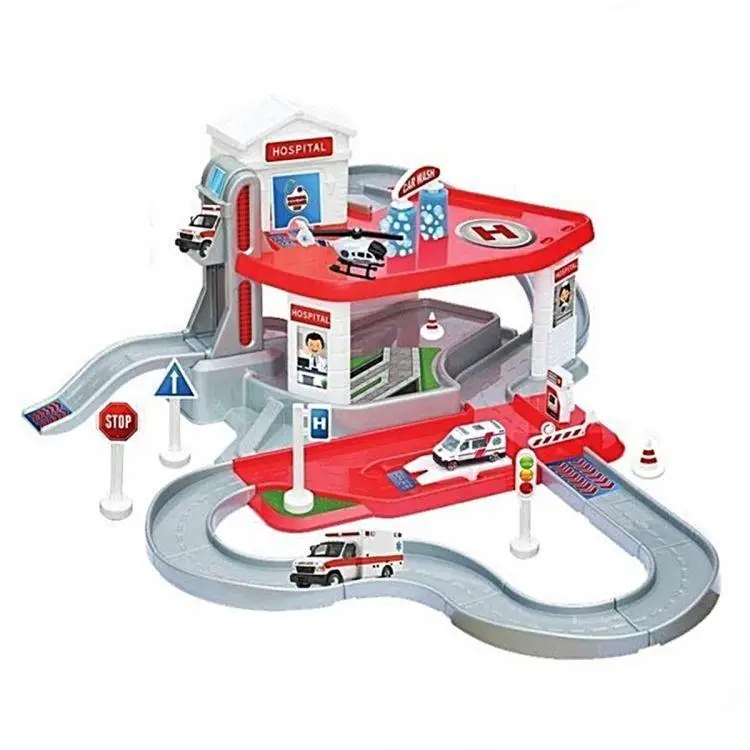 Science Toys 2-storey hospital garage set and Mega track game set