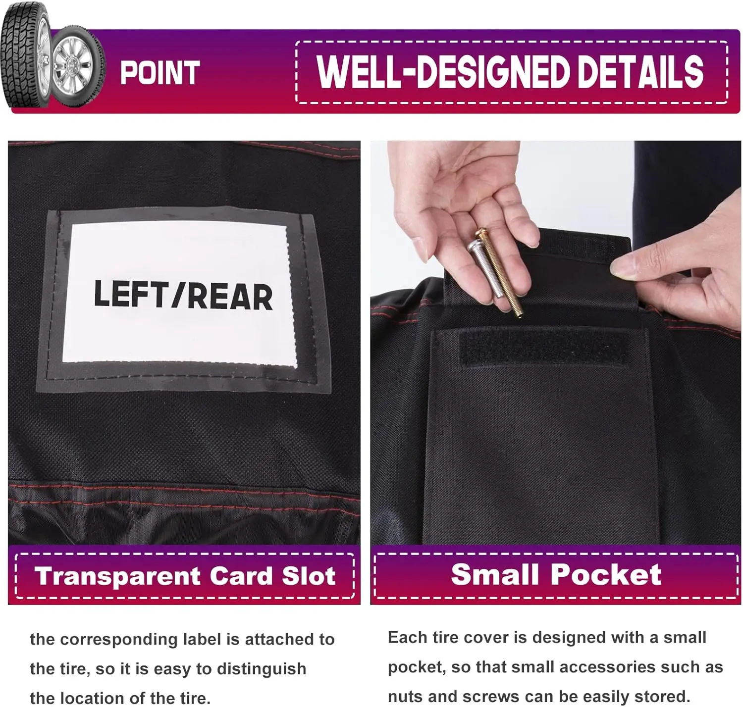 Conjunto de 4 sacos de armazenamento de pneus sazonal, capas de rodas portáteis com alças, cabe em pneus de 21" a 31,5”, vermelho