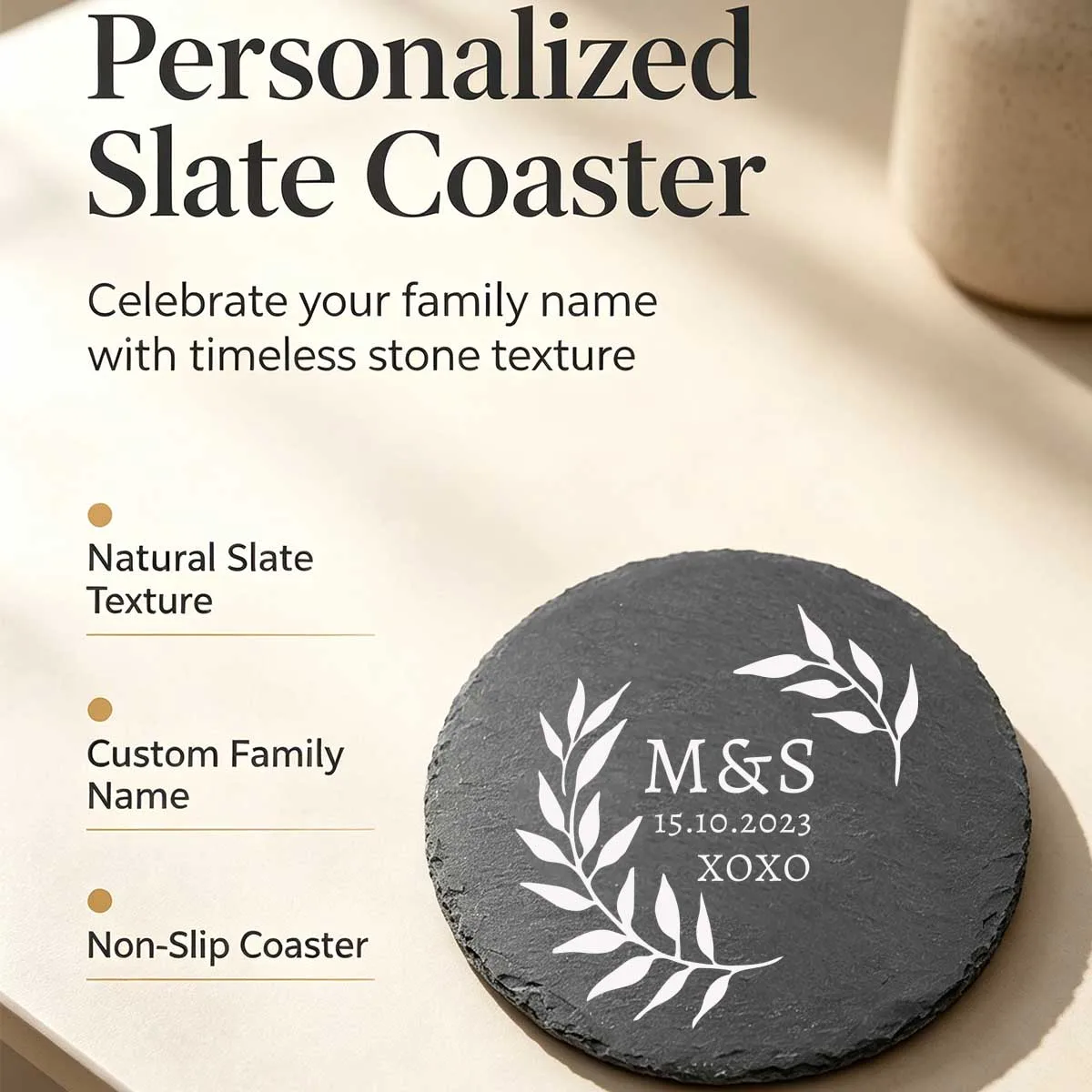 Custom Name Slate Coasters, The Perfect Gift for Friends, Couples, and Family Engraved Drink Holders for Birthday, Christmas