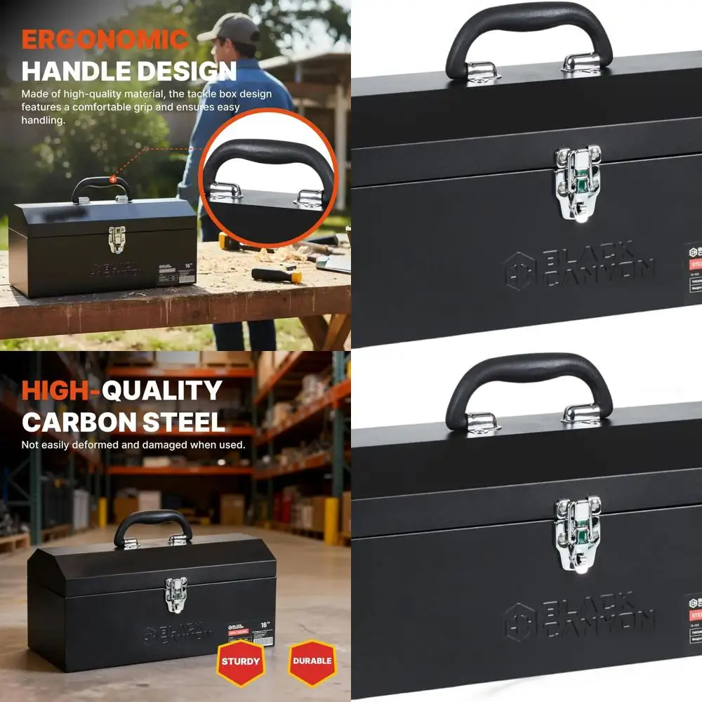 

Портативный металлический ящик для инструментов на 16 предметов из углеродистой стали 0,8 мм, с замком, нескользящими накладками, идеально подходит для механиков, мастерских и DIY.