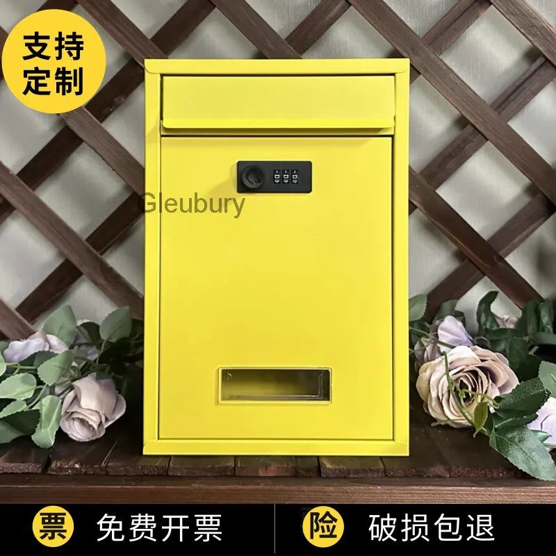 Password-protected outdoor mailbox, rainproof, wall-mounted, for home use, newspaper storage, suggestion box, wrought iron villa