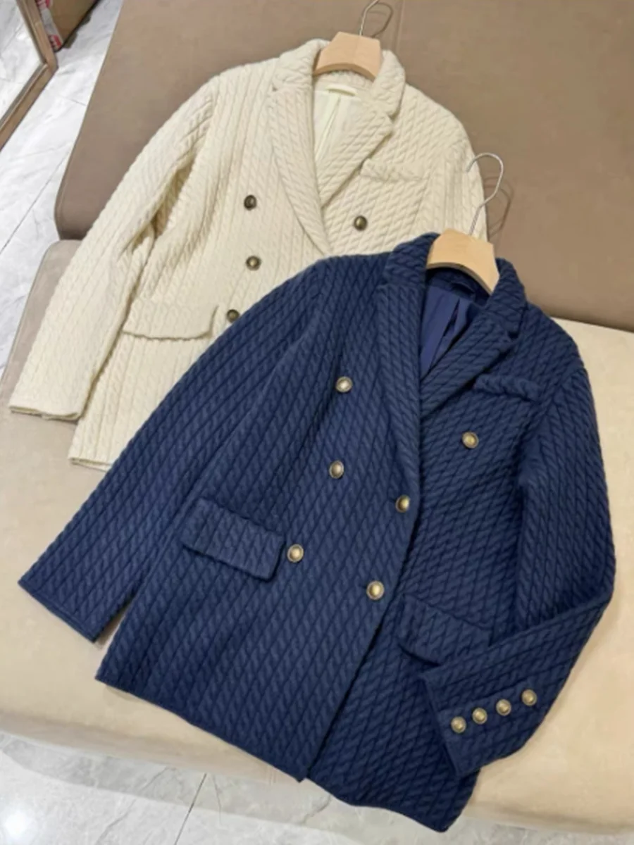 Autumn Winter 2026 New Cashmere Wool Fried Dough Twists knitting Double Breasted Suit Coat
