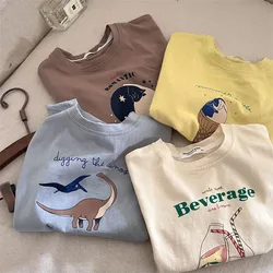 Summer Clothes Fashion Cute Boy Girl Children Cartoon Bear Short Sleeve T-shirt Baby Letter Loose Tops Kis Cotton Casual Tees