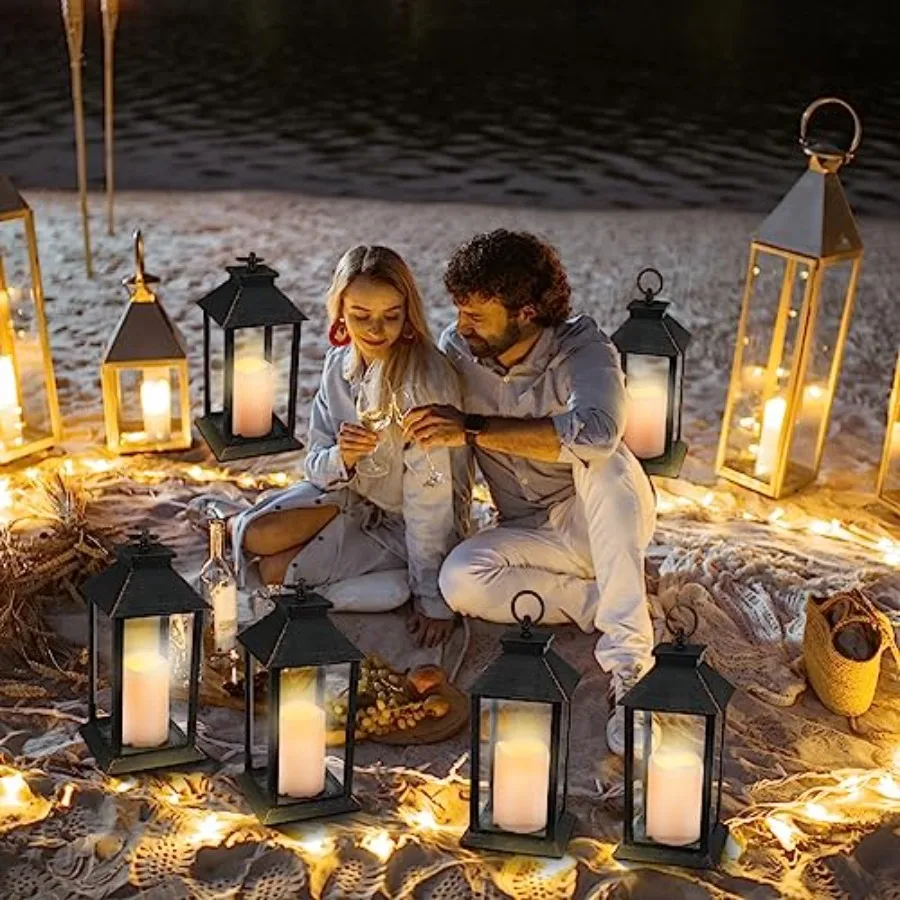 12 Pcs 13 LED Lanterns for Wedding Table Centerpiece, Farmhouse Style, Bronze Metal, Rustic Elegance Dimmable Warm Light