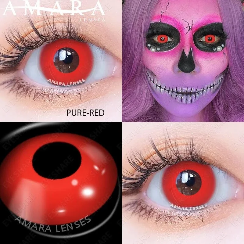 AMARA-Lentes de Contato Cosplay Vermelho para Olhos, Maquiagem, Cosmética, Festa, Natal, Beleza