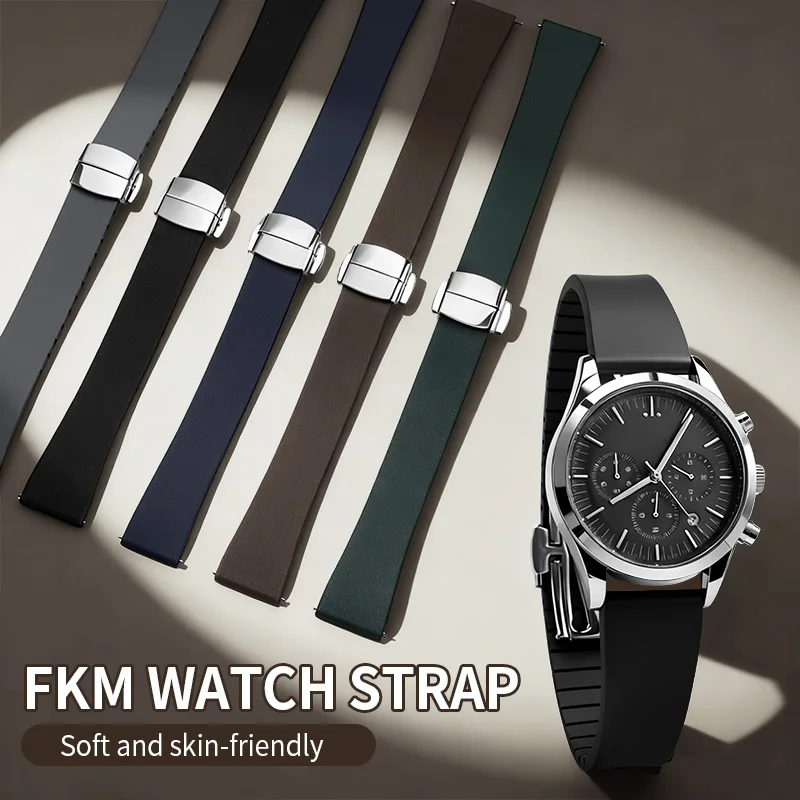 Fluorine Rubber Watch Strap, Dustproof and Durable, High-End Watch Strap, Solid One-Piece Buckle Strap, Includes Disassembly Tool, Men's Watch Strap, Smart Watch Strap, Ideal Gift