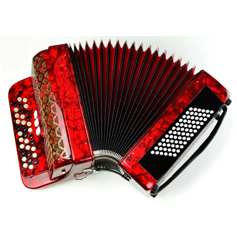 Professional Diatonic Button Accordion Instrument 34 Buttons 72 Bass 3 Registers Wood JB3472